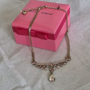 Betsy Johnson Gold-Tone Pink Crystal Drop Statement Necklace